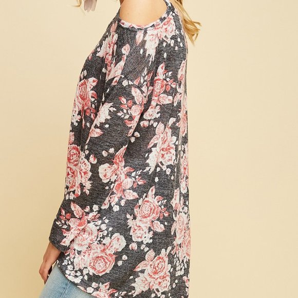 Burnout Floral Print Cold Shoulder Top - Picture 5 of 9